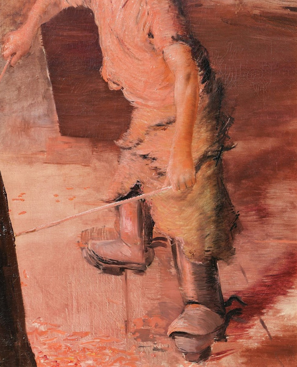 Lucien JONAS (attribué à), 1880-1947, Ouvrier dans un haut-fourneau, tableau, vers 1900