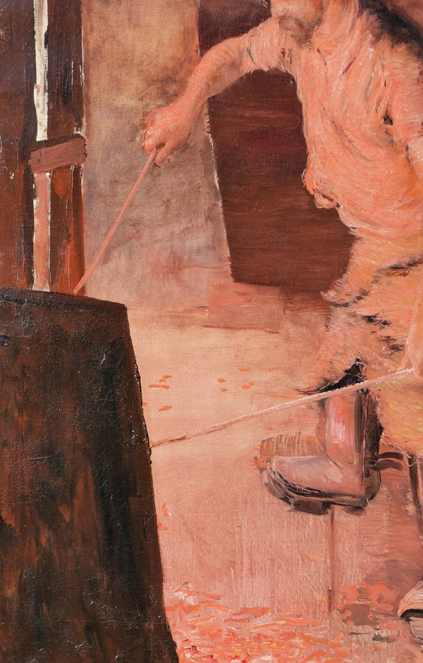 Lucien JONAS (attribué à), 1880-1947, Ouvrier dans un haut-fourneau, tableau, vers 1900