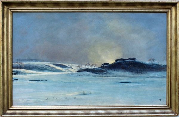 André Paul LEROUX, 1870-1950, Paesaggio innevato vicino a Fécamp, pittura, 1930 circa