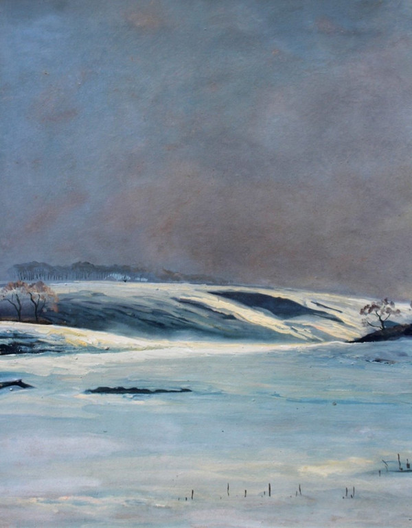 André Paul LEROUX, 1870-1950, Paesaggio innevato vicino a Fécamp, pittura, 1930 circa