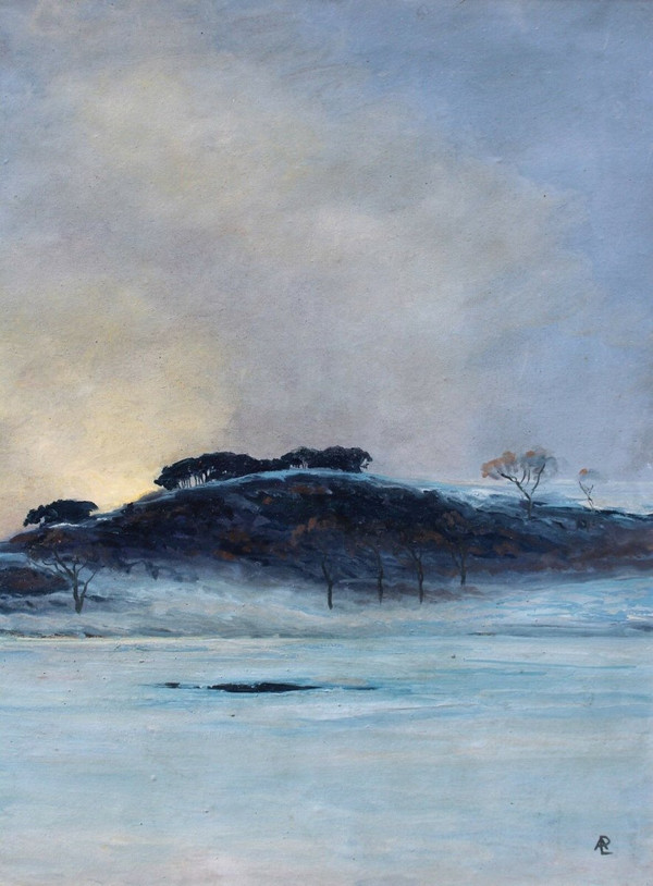 André Paul LEROUX, 1870-1950, Paesaggio innevato vicino a Fécamp, pittura, 1930 circa