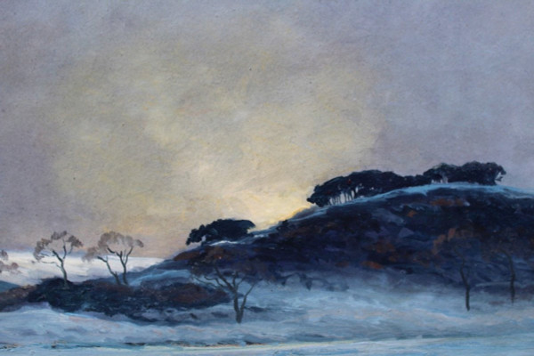 André Paul LEROUX, 1870-1950, Paesaggio innevato vicino a Fécamp, pittura, 1930 circa