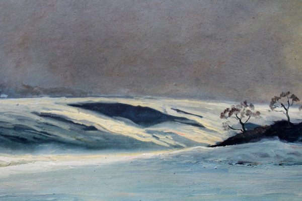 André Paul LEROUX, 1870-1950, Paesaggio innevato vicino a Fécamp, pittura, 1930 circa