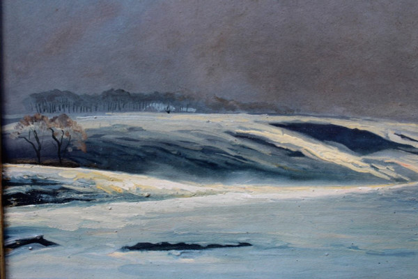 André Paul LEROUX, 1870-1950, Paesaggio innevato vicino a Fécamp, pittura, 1930 circa