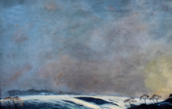 André Paul LEROUX, 1870-1950, Paesaggio innevato vicino a Fécamp, pittura, 1930 circa