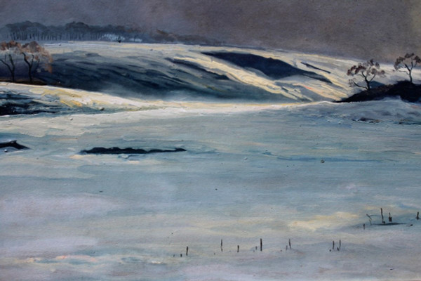 André Paul LEROUX, 1870-1950, Paesaggio innevato vicino a Fécamp, pittura, 1930 circa