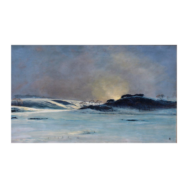 André Paul LEROUX, 1870-1950, Paesaggio innevato vicino a Fécamp, pittura, 1930 circa