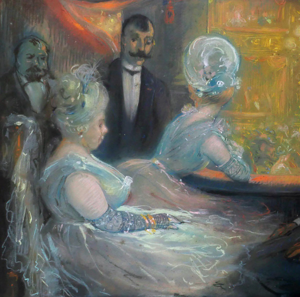 Léon DAX (19th-20th century) In the boxes at the opera, large pastel, circa 1890-95