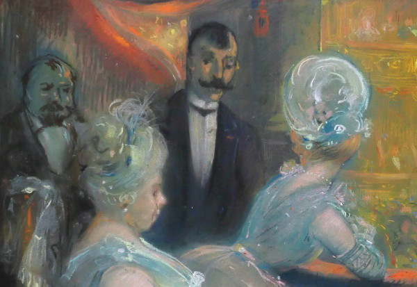 Léon DAX (19th-20th century) In the boxes at the opera, large pastel, circa 1890-95