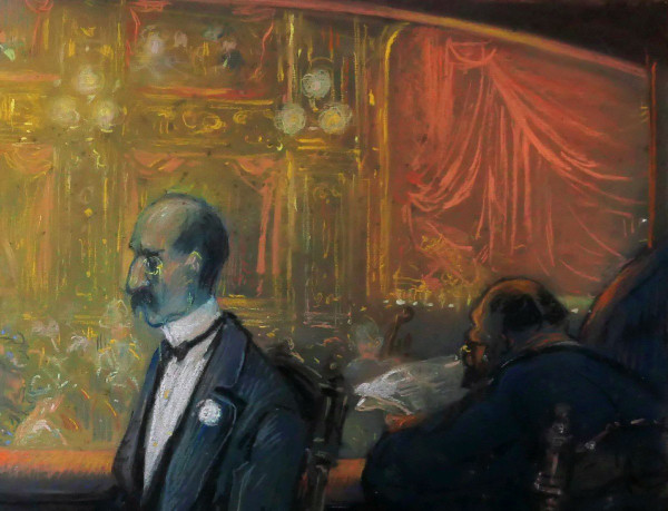 Léon DAX (19th-20th century) In the boxes at the opera, large pastel, circa 1890-95
