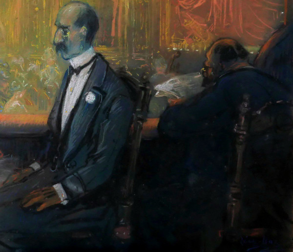 Léon DAX (19th-20th century) In the boxes at the opera, large pastel, circa 1890-95