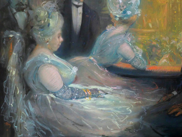 Léon DAX (19th-20th century) In the boxes at the opera, large pastel, circa 1890-95