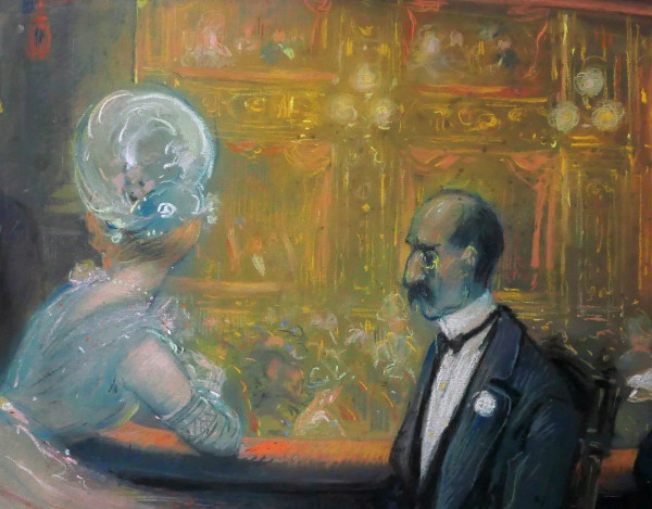 Léon DAX (19th-20th century) In the boxes at the opera, large pastel, circa 1890-95
