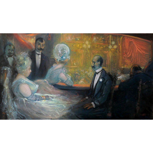 Léon DAX (19th-20th century) In the boxes at the opera, large pastel, circa 1890-95