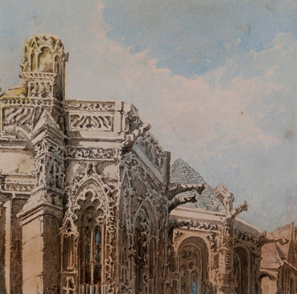 A. CARDINAL, XIXe, Caen, le marché, dessin, circa 1880