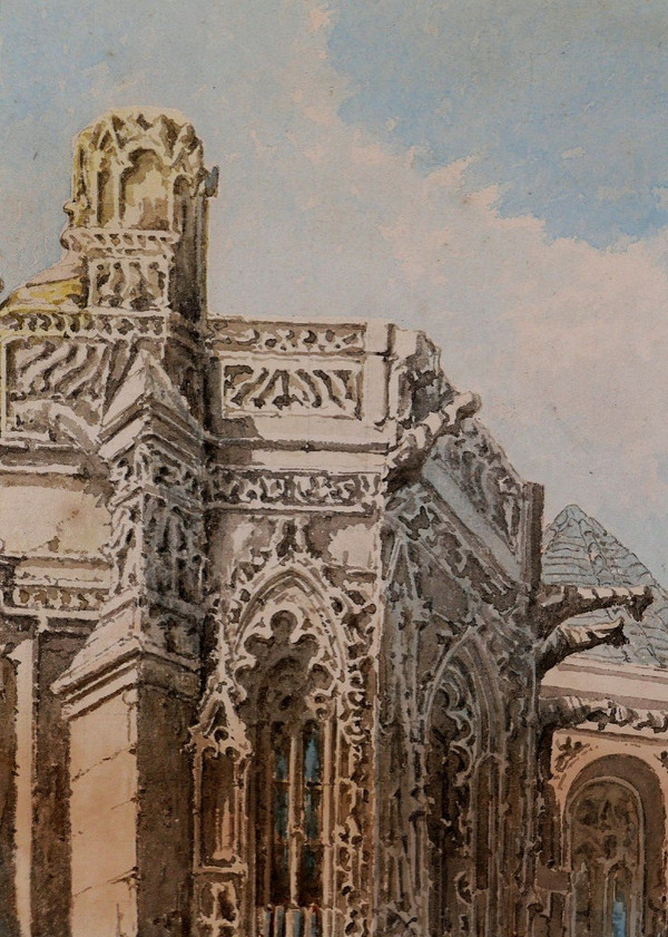 A. CARDINAL, XIXe, Caen, le marché, dessin, circa 1880