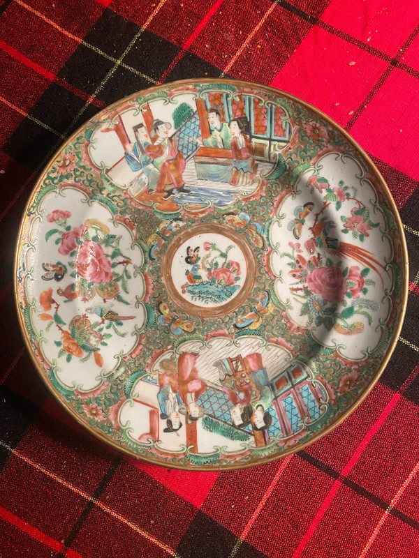 Three Chinese 18th Famille verte plates of very beautiful workmanship finely decorated with scenes and flowers
