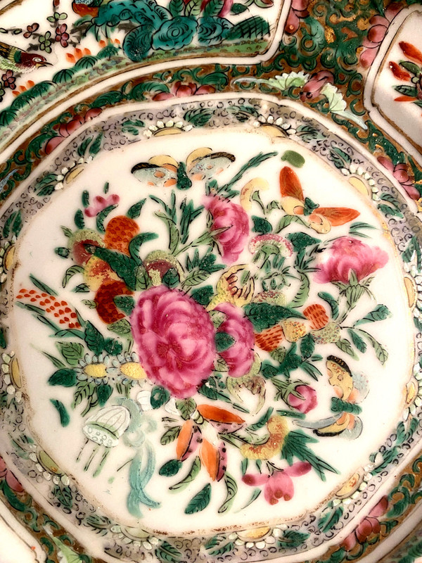 Three Chinese 18th Famille verte plates of very beautiful workmanship finely decorated with scenes and flowers