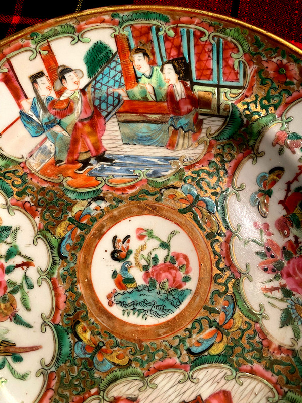 Three Chinese 18th Famille verte plates of very beautiful workmanship finely decorated with scenes and flowers