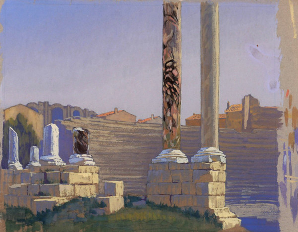 François-Etienne LAHAYE (1878-1949) Arles, ancient theater, daylight effect, drawing, circa 1920