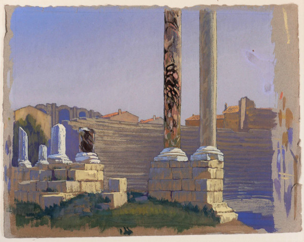 François-Etienne LAHAYE (1878-1949) Arles, ancient theater, daylight effect, drawing, circa 1920