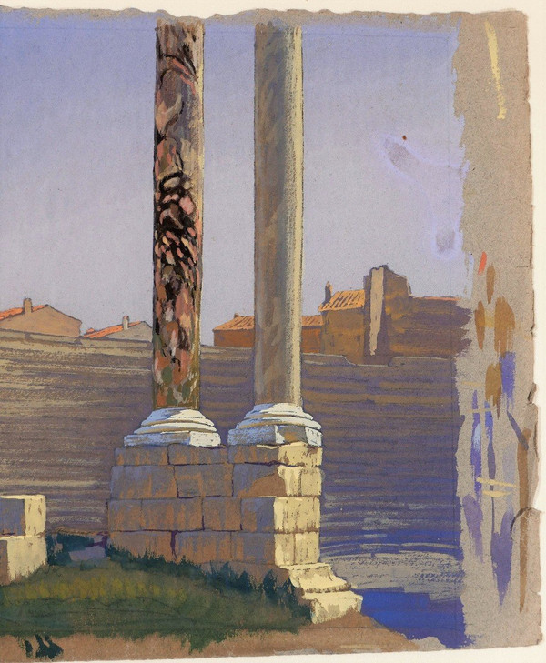 François-Etienne LAHAYE (1878-1949) Arles, ancient theater, daylight effect, drawing, circa 1920
