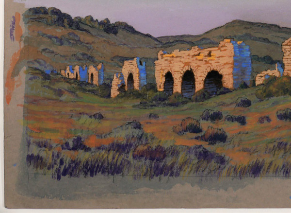 François-Etienne LAHAYE (1878-1949) Provenza, Acquedotto romano (Barbegal?), disegno, 1920 circa