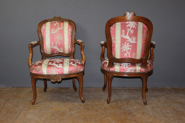 Pair Of Lyonnais XVIII Armchairs In Transitional Walnut