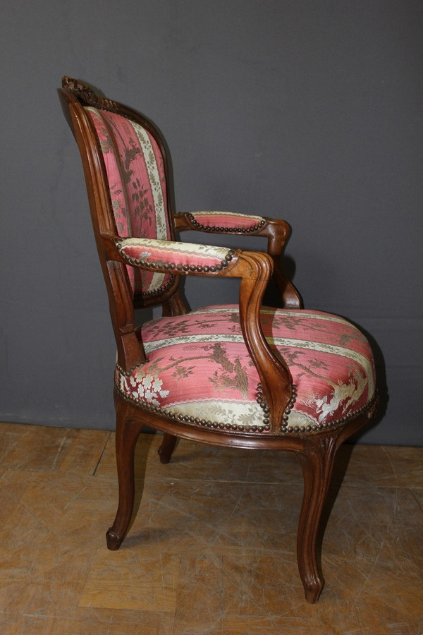 Pair Of Lyonnais XVIII Armchairs In Transitional Walnut
