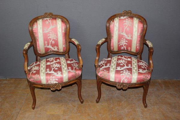 Pair Of Lyonnais XVIII Armchairs In Transitional Walnut