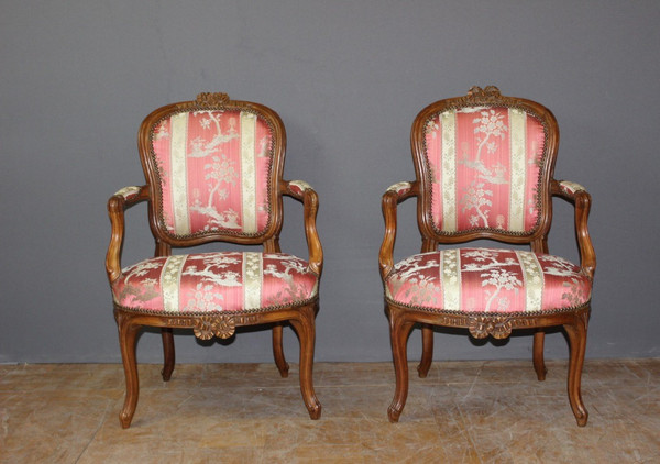 Pair Of Lyonnais XVIII Armchairs In Transitional Walnut