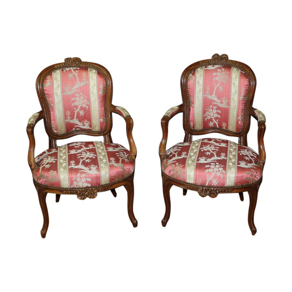 Pair Of Lyonnais XVIII Armchairs In Transitional Walnut