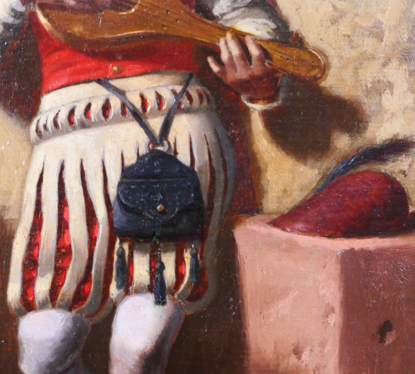 Ecole troubadour circa 1850, le joueur de mandoline, tableau
