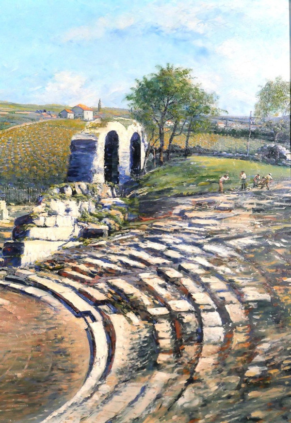 Camille GRETH 1895-1942 Le théâtre romain de Vaison-la-Romaine, tableau, c. 1920-30