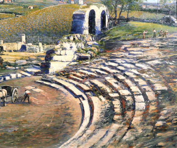 Camille GRETH 1895-1942 Le théâtre romain de Vaison-la-Romaine, tableau, c. 1920-30