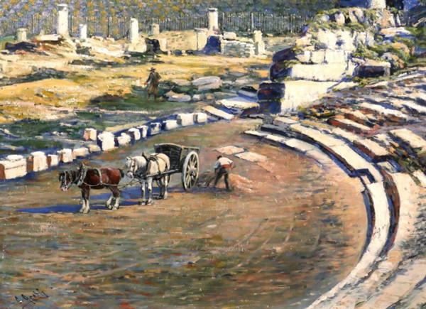 Camille GRETH 1895-1942 Le théâtre romain de Vaison-la-Romaine, tableau, c. 1920-30