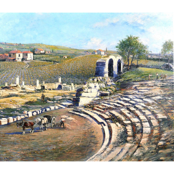 Camille GRETH 1895-1942 Le théâtre romain de Vaison-la-Romaine, tableau, c. 1920-30