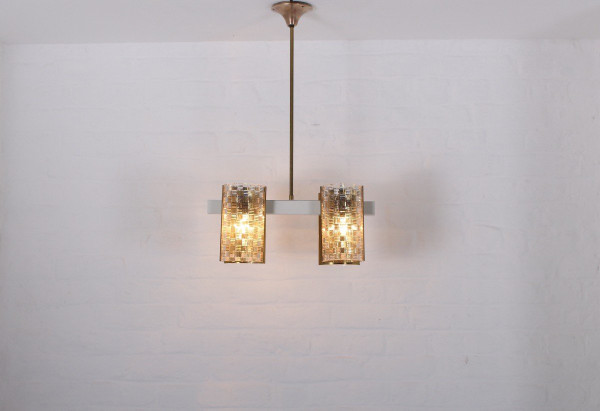Lustre 4 Feux En Laiton Et Plexiglass.
