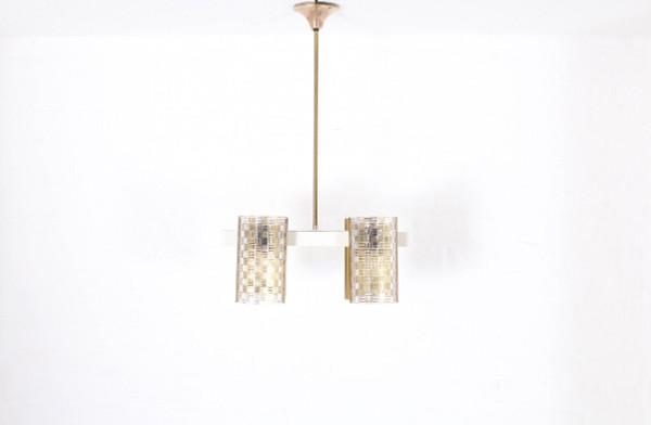 Lustre 4 Feux En Laiton Et Plexiglass.