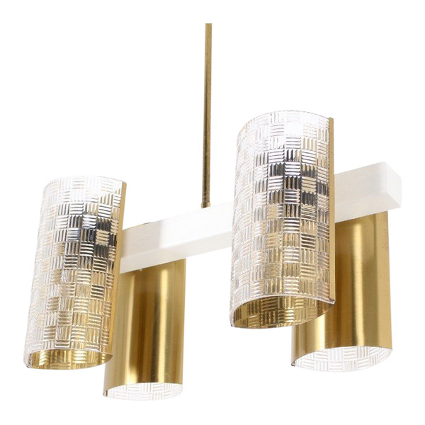 Lustre 4 Feux En Laiton Et Plexiglass.