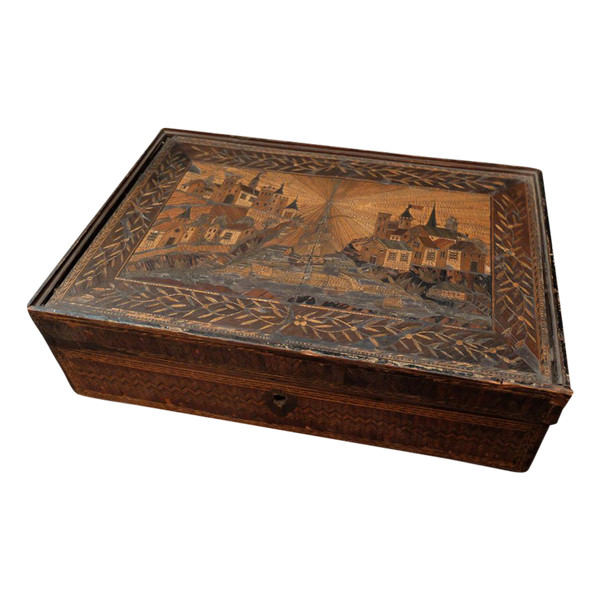 Straw marquetry box - 19th century