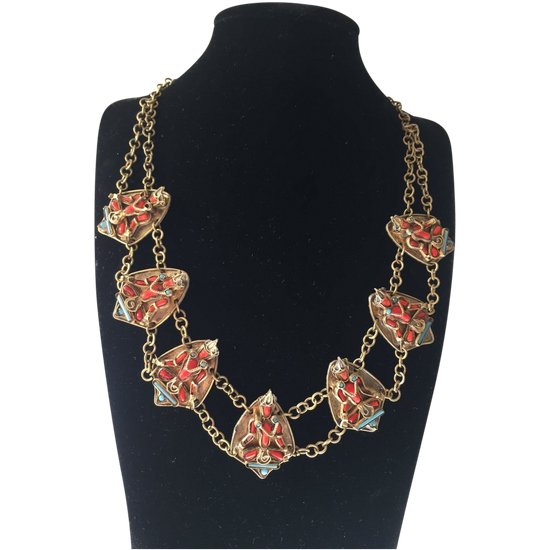 Collier Couture. Métal Doré et Pâte De Verre.