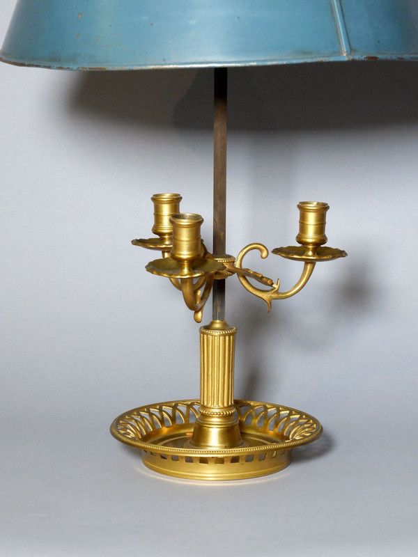 Hot-water bottle lamp in gilded bronze and lacquered sheet metal