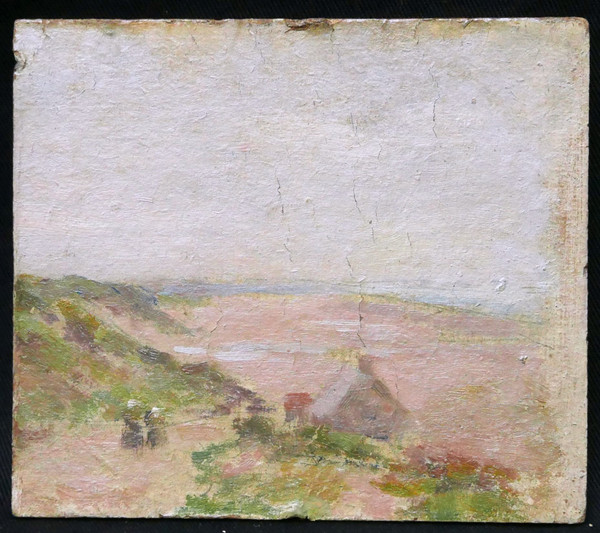 Paul SIEFFERT, Paesaggio bretone con due donne bretoni e una casa sulla spiaggia / Tramonto su un sentiero di campagna