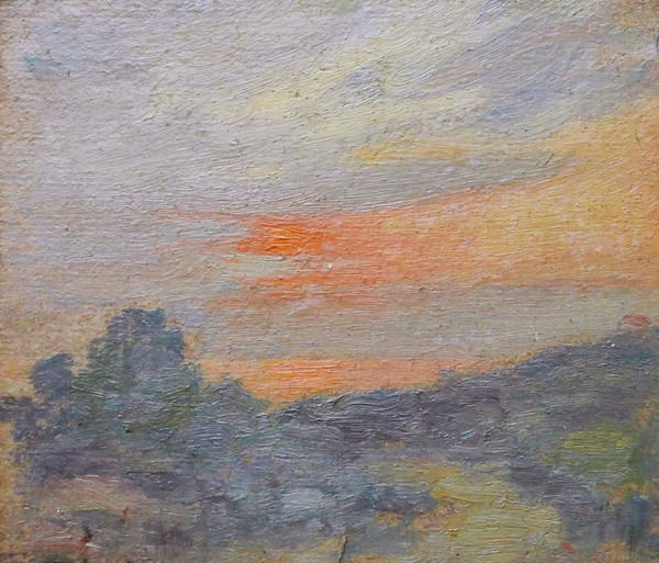 Paul SIEFFERT, Paesaggio bretone con due donne bretoni e una casa sulla spiaggia / Tramonto su un sentiero di campagna