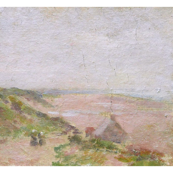 Paul SIEFFERT, Paesaggio bretone con due donne bretoni e una casa sulla spiaggia / Tramonto su un sentiero di campagna