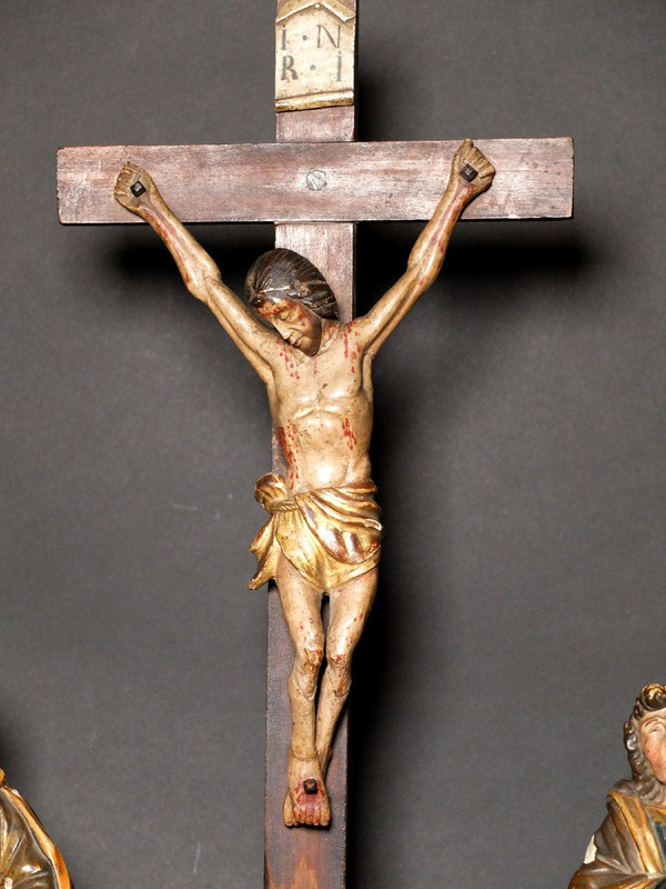 Groupe en bois sculpté - La Crucifixion
