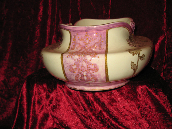 Enamelled earthenware planter with floral decoration of peonies Art Nouveau period 19th