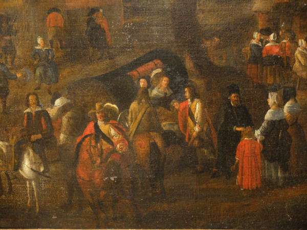 Importante dipinto del XVII secolo "Fiera fiamminga"