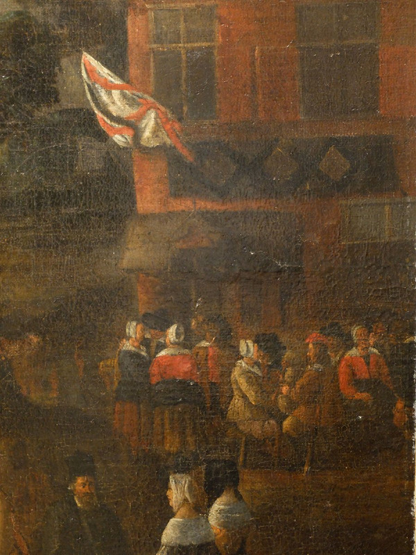 Importante dipinto del XVII secolo "Fiera fiamminga"
